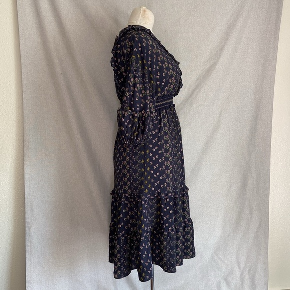 MAX STUDIO DARK BLUE,PUFF SLEEVE SMOCKED
EMPIRE WAIST DRESS. Size M - Picture 4 of 15